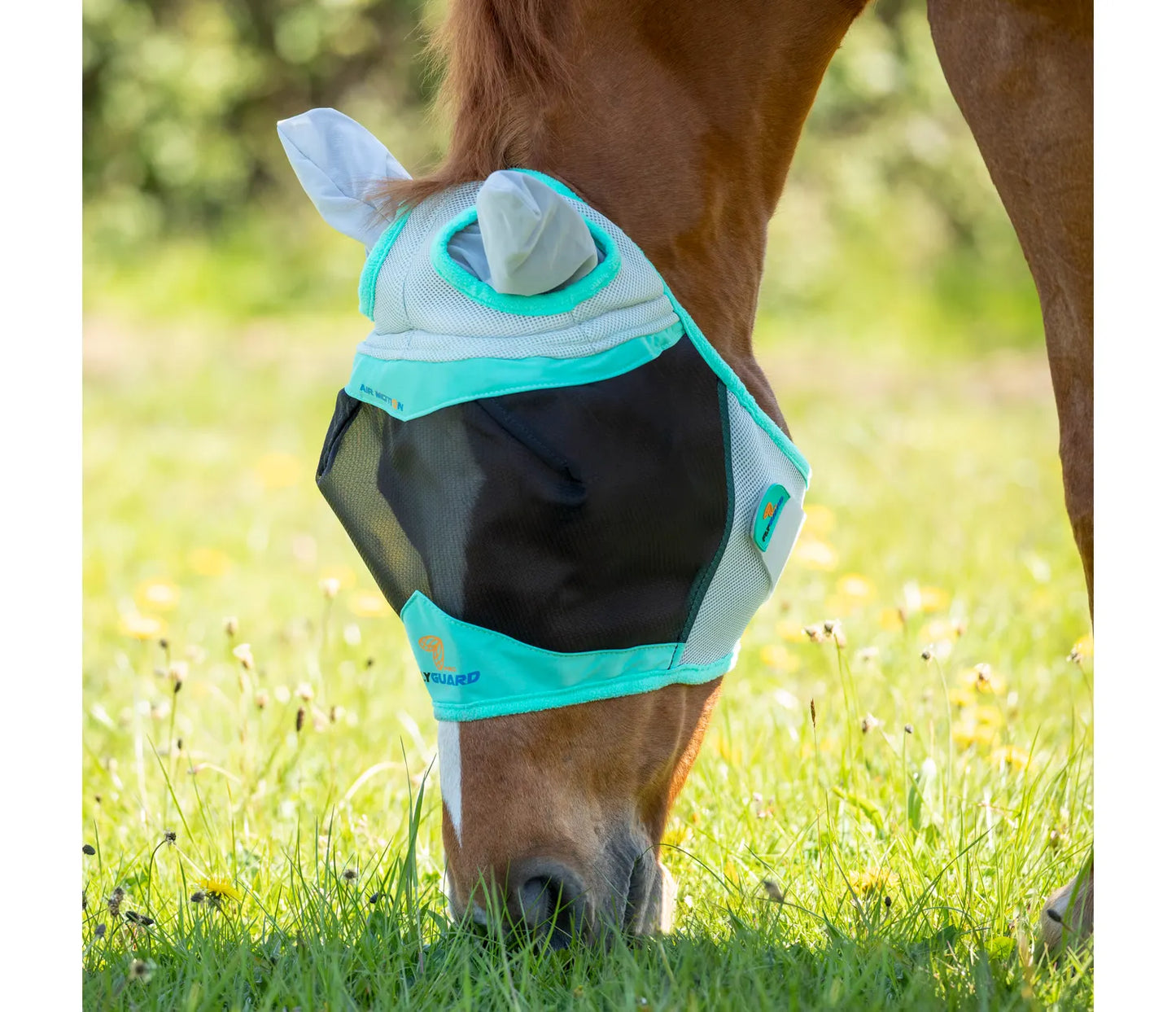 Shires FlyGuard Pro Air Motion Fly Mask with Ears - Aqua - Full