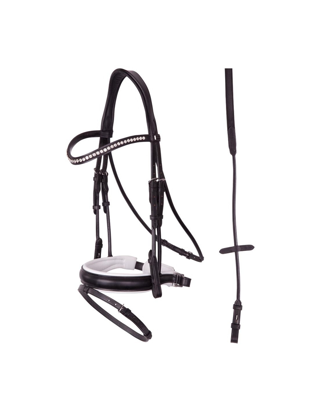 BR Clearance - ANKY® Bridle - Shaped Noseband with Reins ATH15012 - Black/White - Full Reg. $379