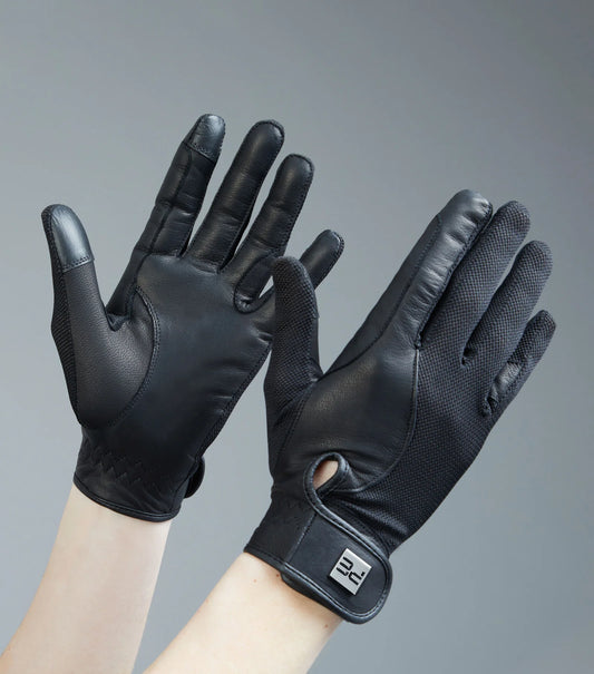 Premier Equine UK Bordoni Leather Mesh Riding Gloves - Black
