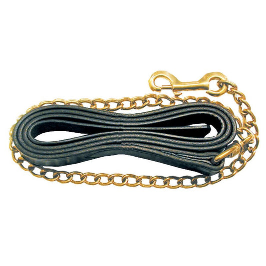 Leather Lead Shank with Brass Plated Chain - Black