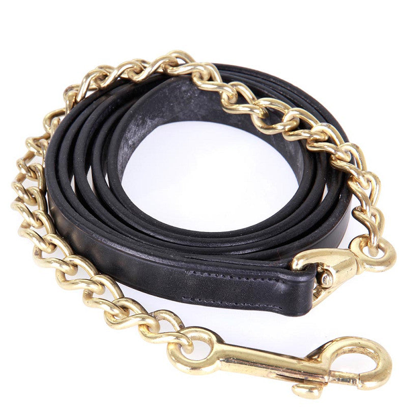 BR Premiere Black Leather Lead with Brass Chain
