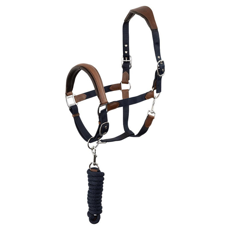 NEW - ANKY Halter ATH2207 with Lead - Nylon/Leather - Navy/Brown - Full