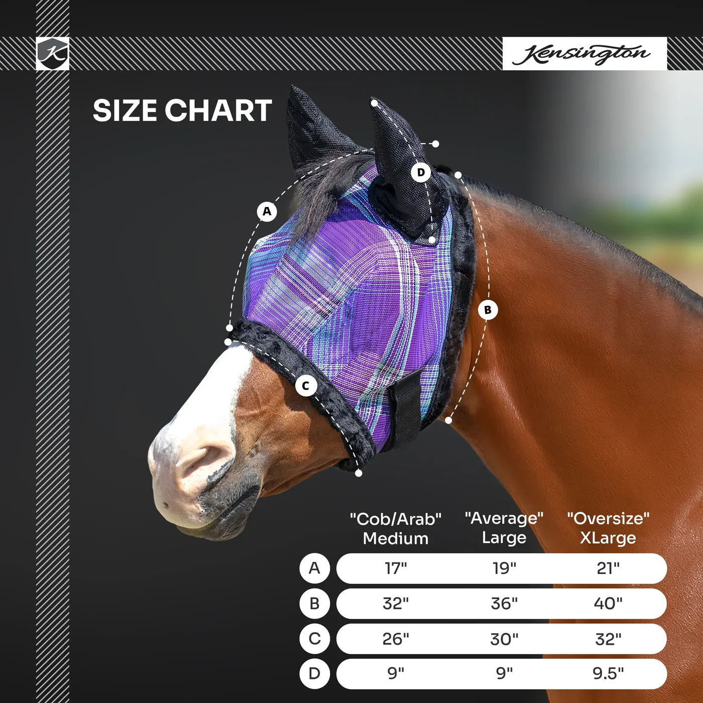 KENSINGTON SIGNATURE FLY MASK WITH FLEECE TRIM & MESH EARS - 73% UV PROT - Horse Size/L - Lavender Mint