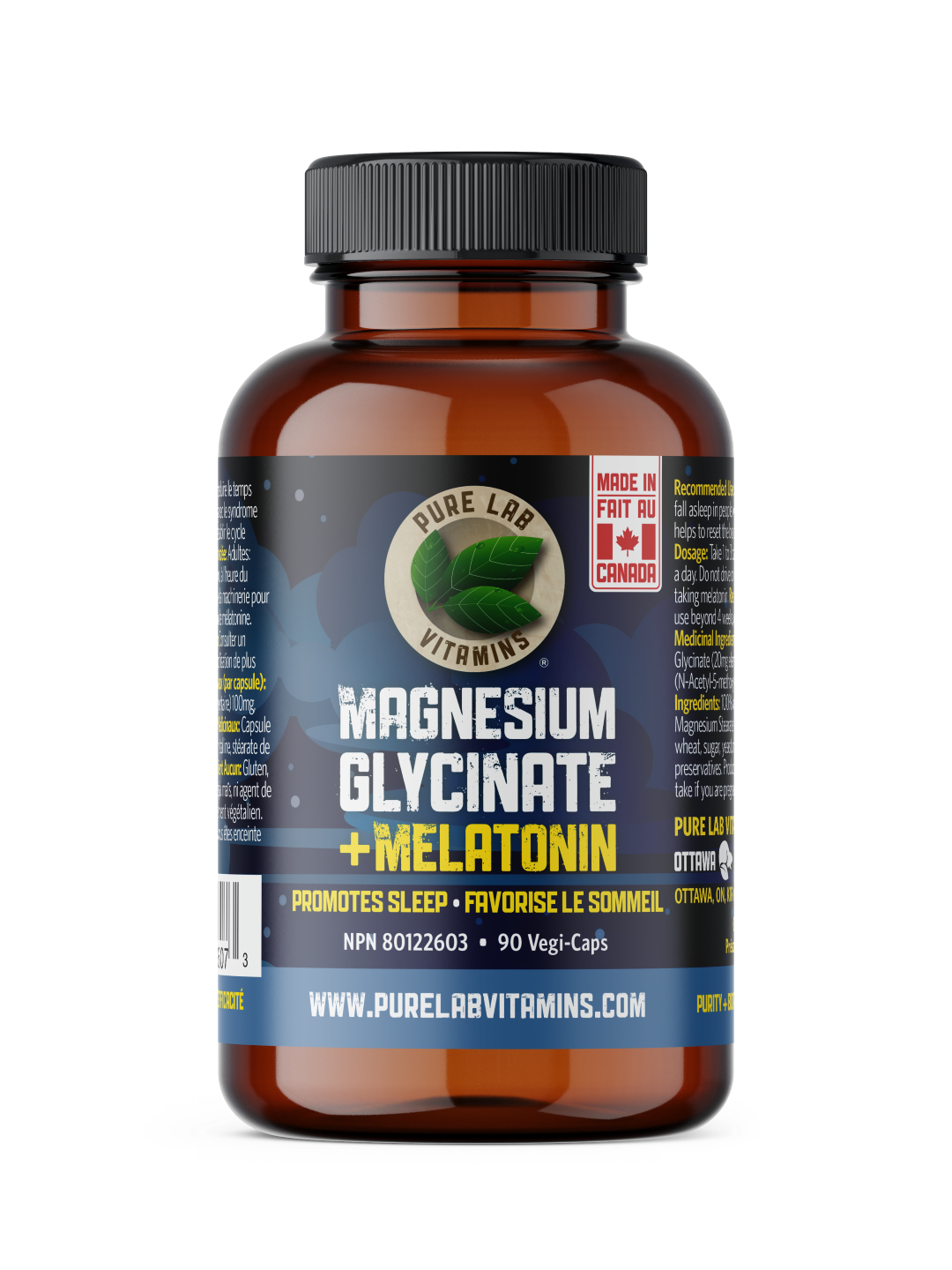 Pure Lab Magnesium Glycinate + Melatonin 3mg - Human (90 Vegi-Caps)