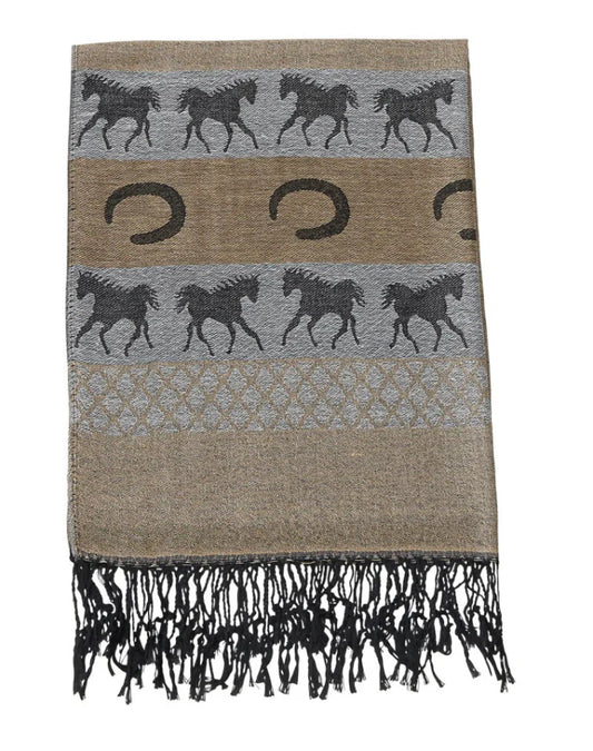AWST  Pashmina Scharf - Brown/Black Horse Print ** Clearance** Reg $45.00