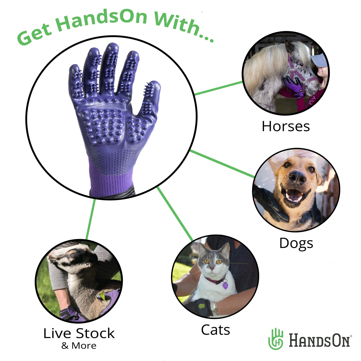 HandsOn® Animal Bathing/Grooming Glove - Purple - Medium