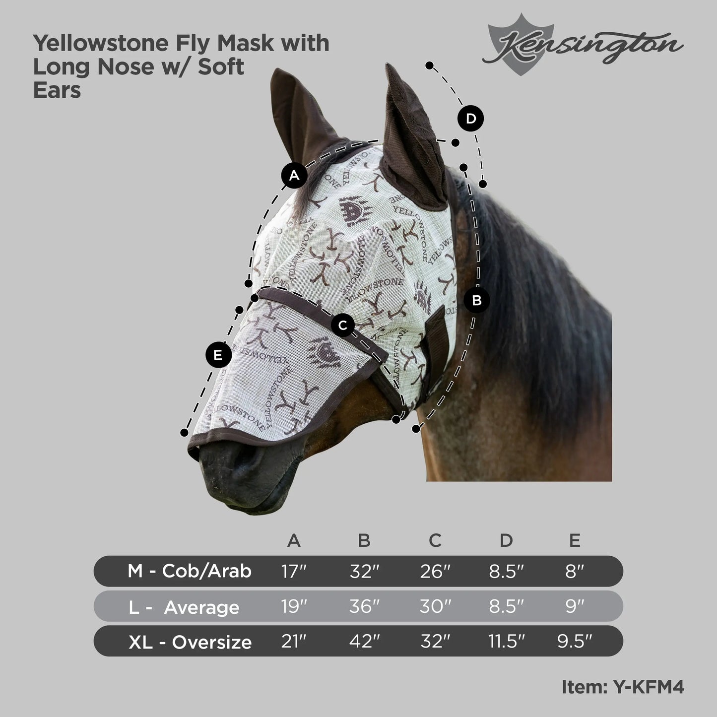 KENSINGTON FLY MASK WITH WEB TRIM, EARS & NOSE - 73% UV PROT -Oversize/XL - Yellowstone
