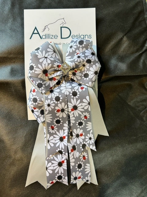 Adilize Designs Competition Hair Bows - Grey/White Daisy Pattern