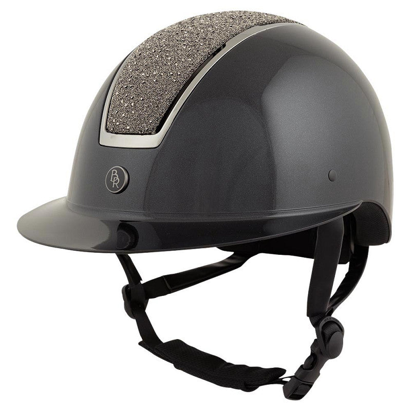 NEW - BR Riding Helmet Omega Glamourous Glossy - Black/Gunmetal - Wide Brim - Medium or Large