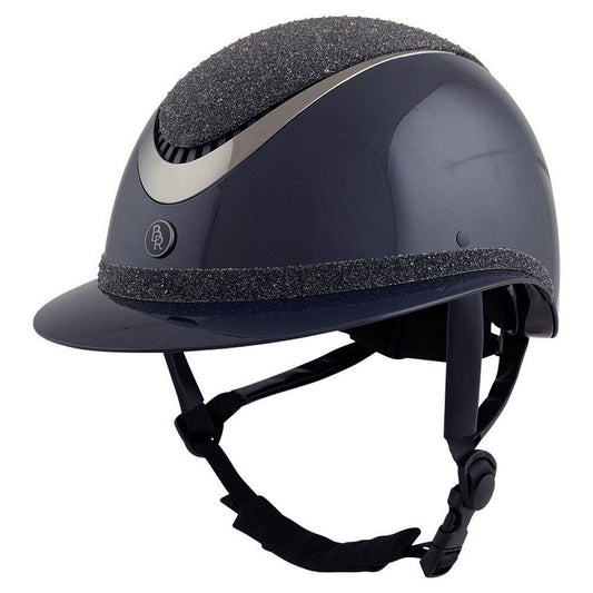 BR Riding Helmet Theta Plus Dazzling Glamourous Glossy - Navy/Gunmetal (wide brim) - Small (52/54cm)