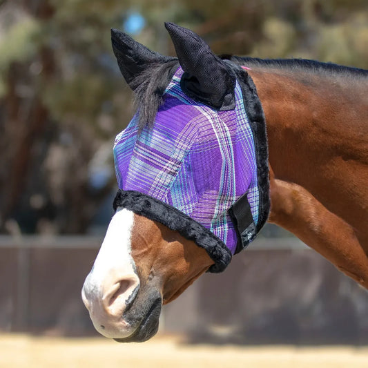KENSINGTON SIGNATURE FLY MASK WITH FLEECE TRIM & MESH EARS - 73% UV PROT - Horse Size/L - Lavender Mint
