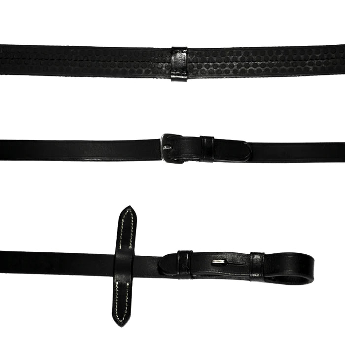 Lumiere Leather & Rubber Grip Reins (Flat) Black (Silver Fittings)