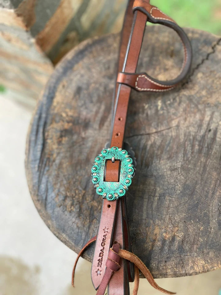 SK Equine - Ze Da Ora One-Ear Western Headstall - Plain Leather With Bling Buckle