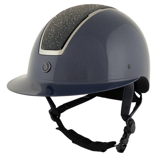 NEW - BR Riding Helmet Omega Glamourous Glossy - Wide Brim - Navy/Gunmetal - Medium (55-57cm)
