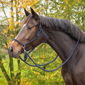QHP Rope Halter with Reins - Navy/Full
