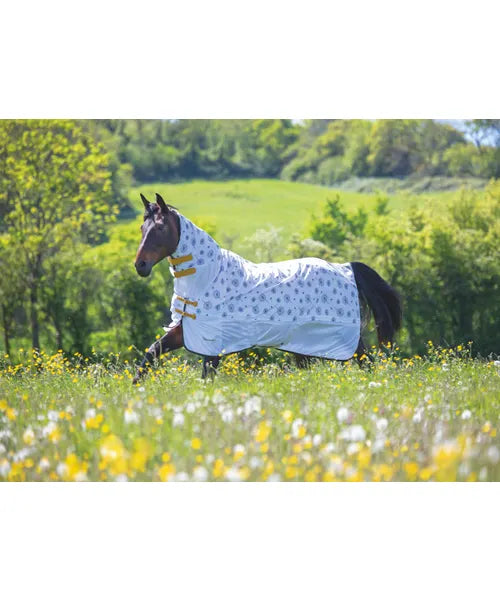 Shires Tempest Fly Sheet with Standard Neck and Detachable Hood - Dandelion Print - 69”CLEARANCE
